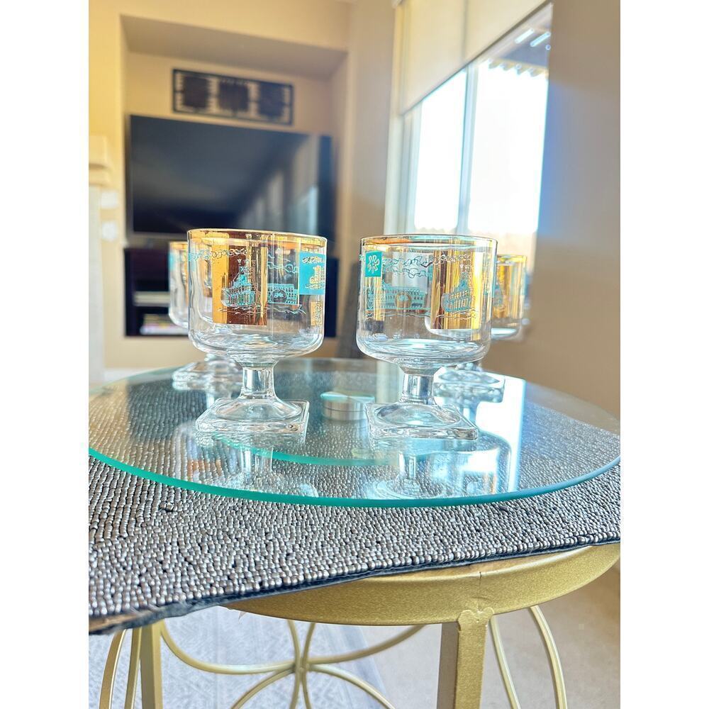 Set of 4 Vintage Southern Comfort Steamboat Glasses – Mid 50s Bar with Gold Rim